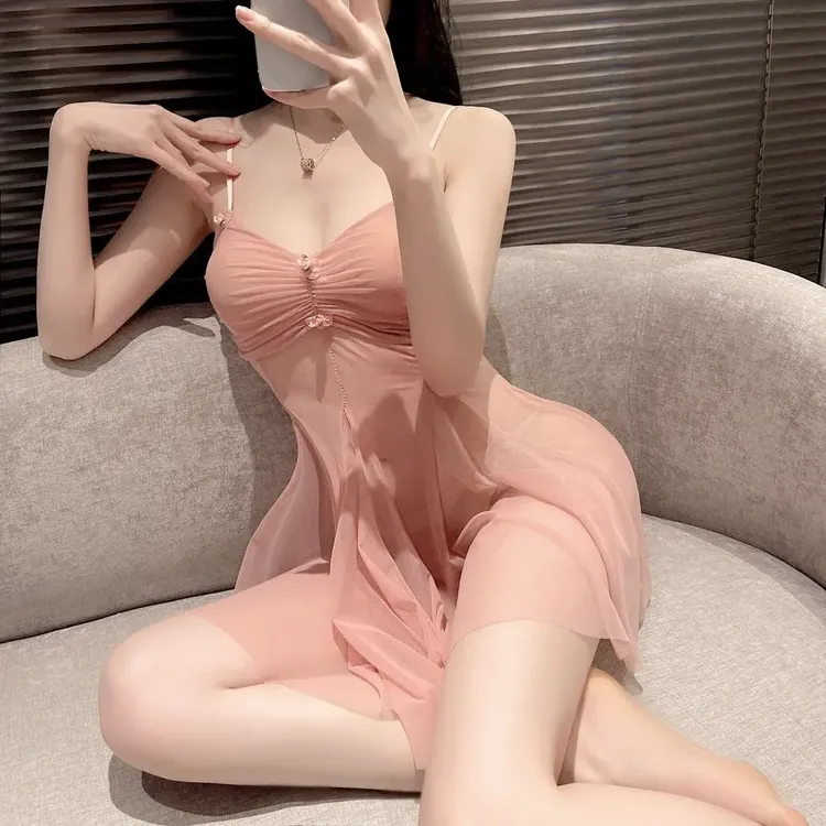 夏季爆款网红纯欲风性感睡衣女气质高级感蕾丝吊带睡裙战袍薄款