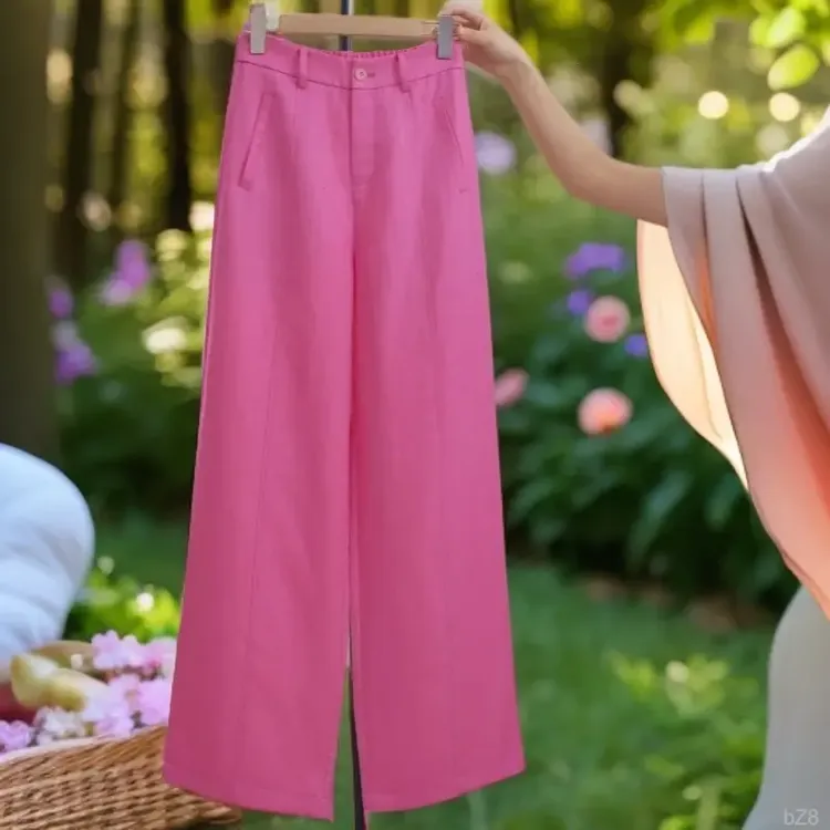 抗皱天丝亚麻裤女2025新款裤子阔腿裤夏季薄款休闲宽松高腰直筒裤