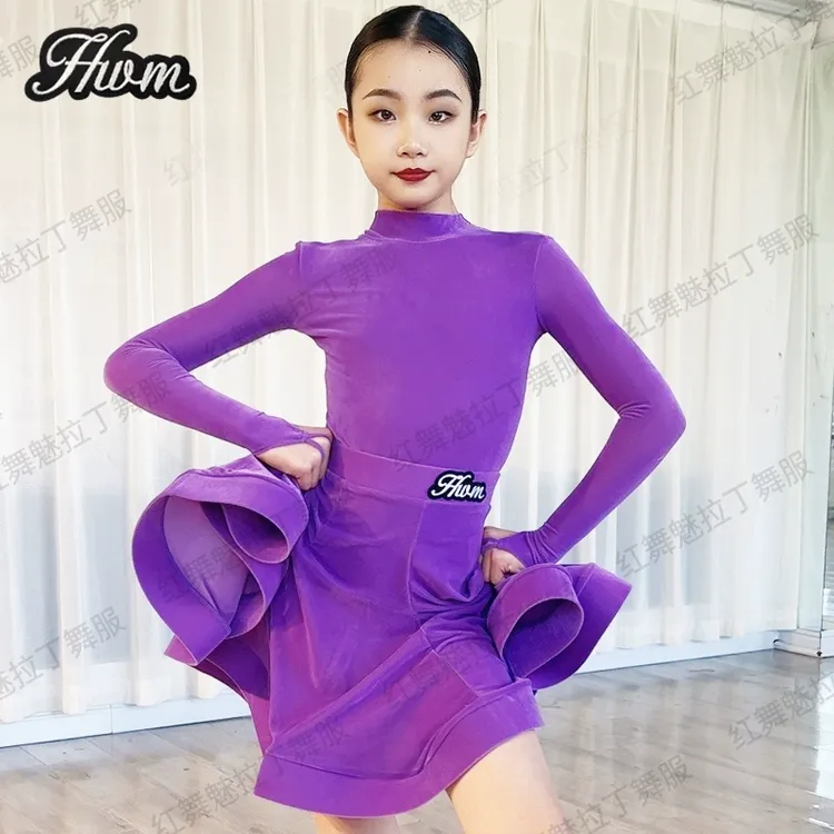红舞魅丝绒拉丁舞服女童秋冬新款少儿拉丁舞比赛规定服高级感套装