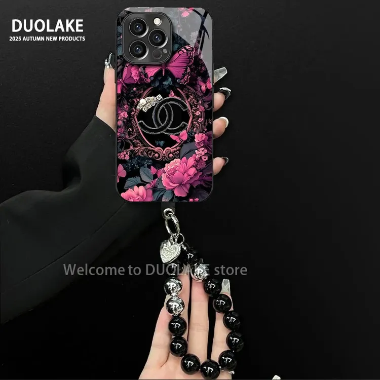 适用于苹果/oppo/华为/vivo/小米潮牌花朵电镀玻璃手链防摔手机壳