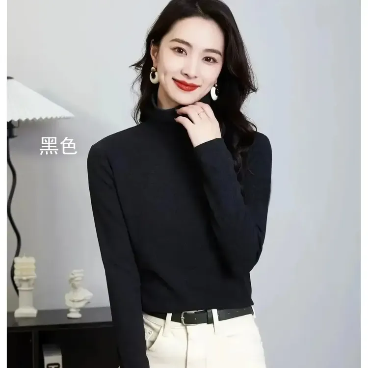 秋冬新款双面澳绒加厚高领打底衫女长袖保暖百搭气质修身内搭极简