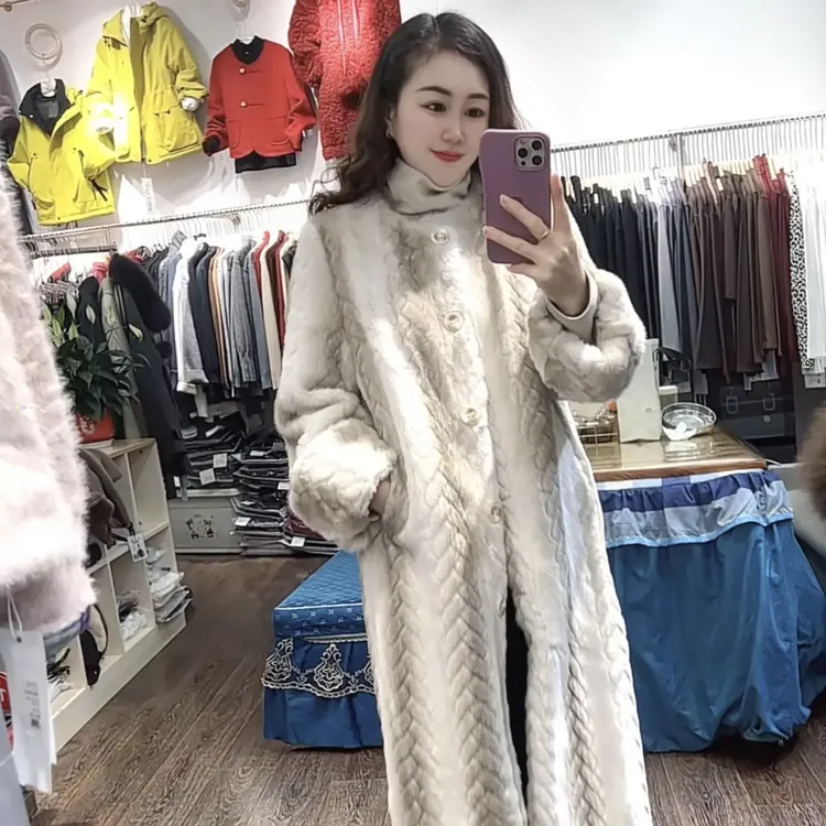 人造皮草 #8360  法式环保皮草中长大衣