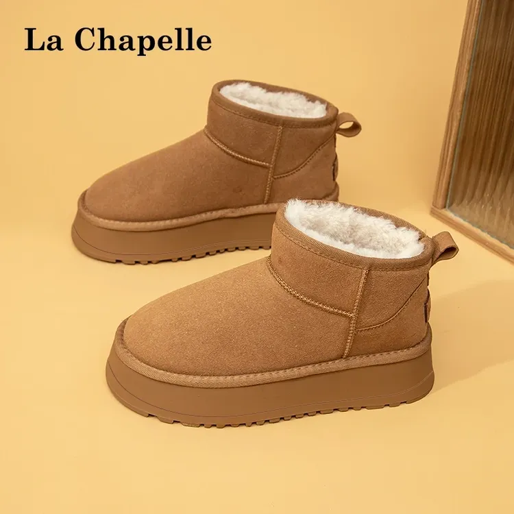 拉夏贝尔冬季防寒中筒女雪地靴保暖加绒明星同款百搭厚底防滑棉鞋