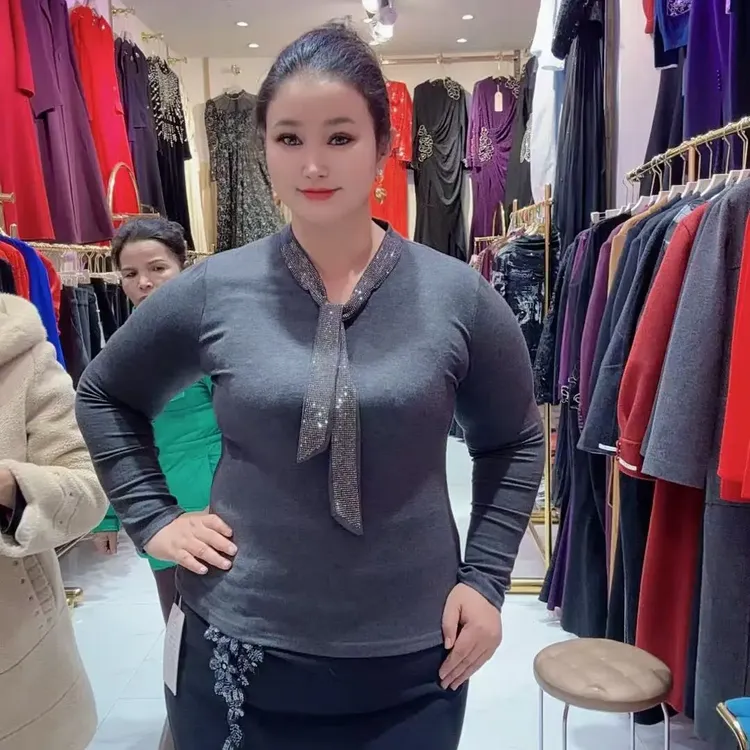 新款时尚百搭通勤显瘦长袖气质洋气设计感上衣6853