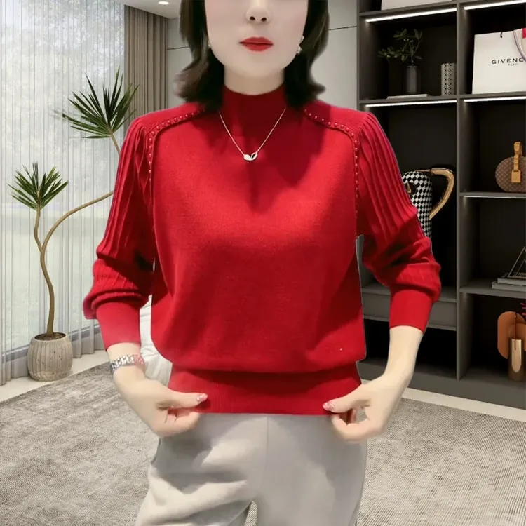 时尚羊毛中年打底上衣女2024年秋冬新款高端遮肉显瘦外穿针织小衫