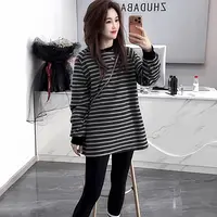 韩版宽松休闲灰条纹大衫