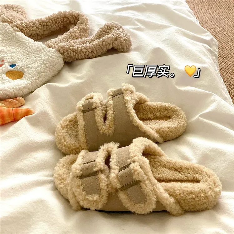 冬日小暖炉~！巨厚毛勃肯棉拖鞋女冬季爆火外穿厚底保暖毛毛拖鞋