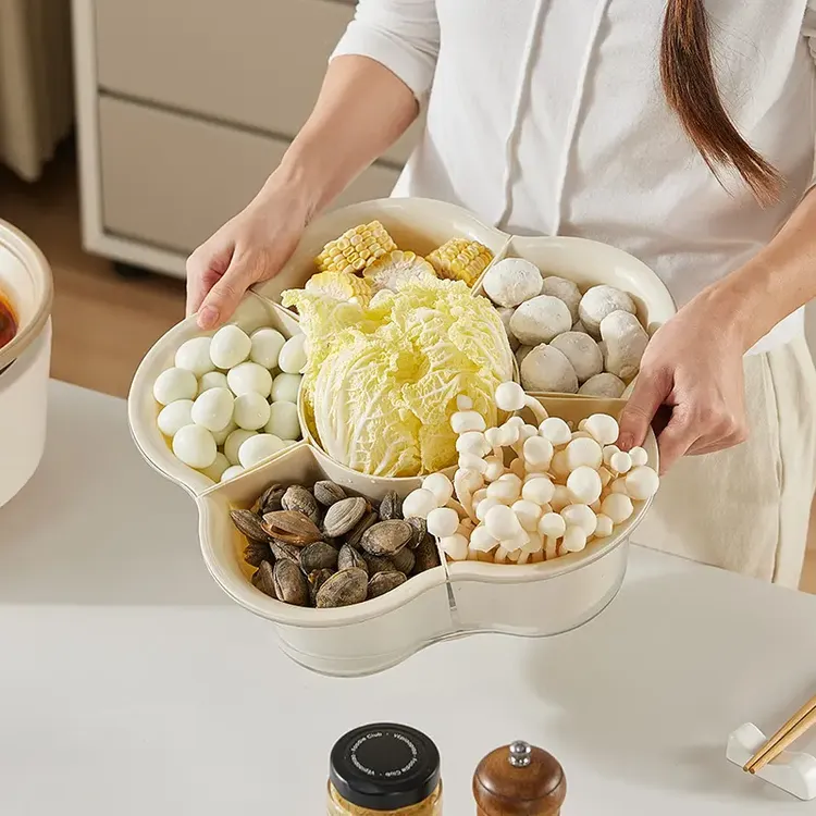 花瓣旋转火锅厨房沥水篮多格配菜盘收纳托盘客厅茶几零食坚果盘