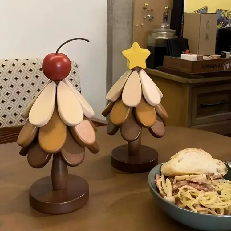 法式隔热垫圣诞树防烫垫餐桌装饰摆件锅垫折叠杯垫防烫隔热垫盘子