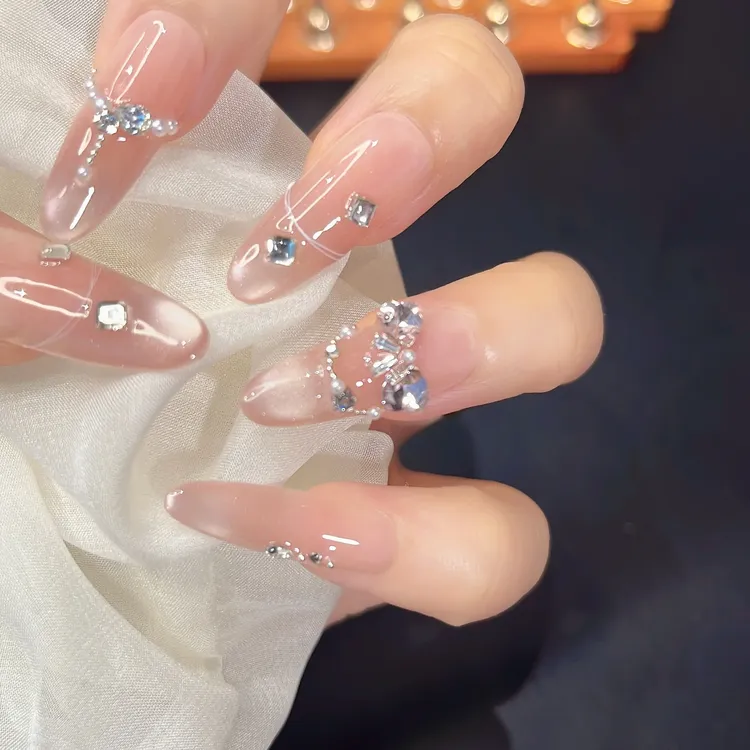 【一帘幽梦】纯手工中长款冰透法式猫眼显白高级穿戴甲