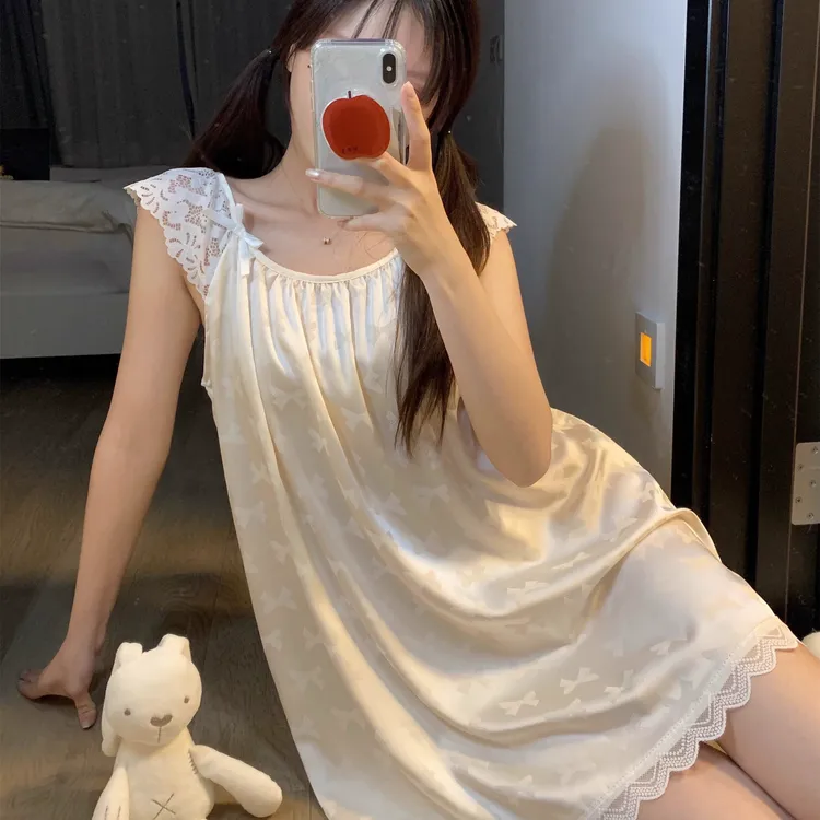 大码纯欲风冰丝吊带睡裙夏季女款性感蕾丝睡衣2025新款家居服夏款