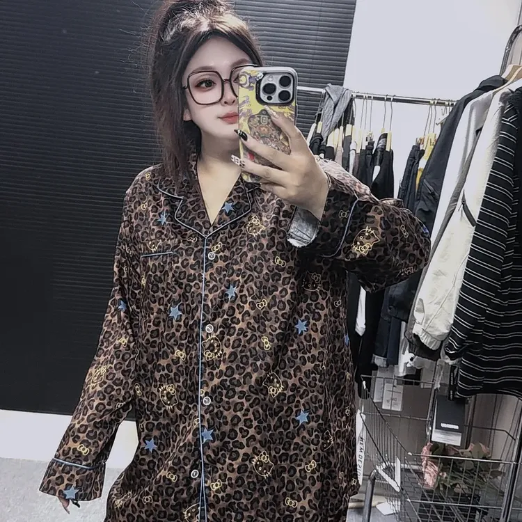 【阿丹家】女款豹纹长袖时尚高定家居服上衣裤子两件套
