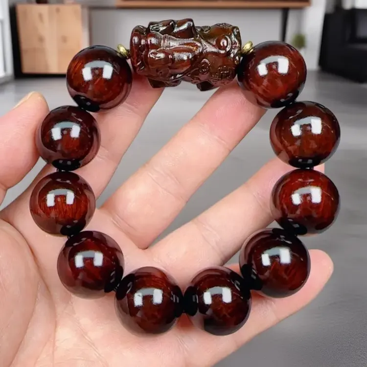天然非洲紫檀木雕刻貔貅沉水高密文玩手串男女款配饰盘玩送礼精美商品图
