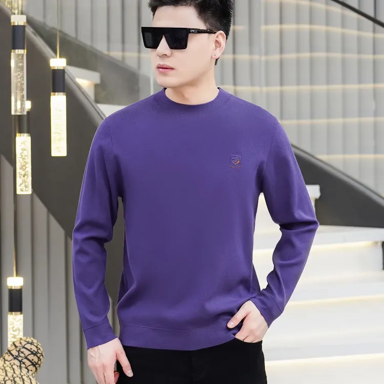 男士冬季保暖时尚羊毛衫新款长袖圆领纯色打底衫