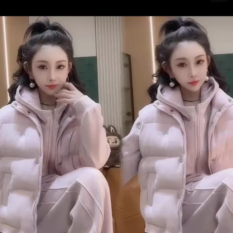 2025爆款秋季新款时尚显瘦气质加绒宽松女套装上衣裤子马甲连帽