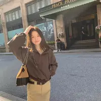 灰灰呀！663 韩系复古设计感半拉链连帽套头冲锋衣休闲夹克上衣
