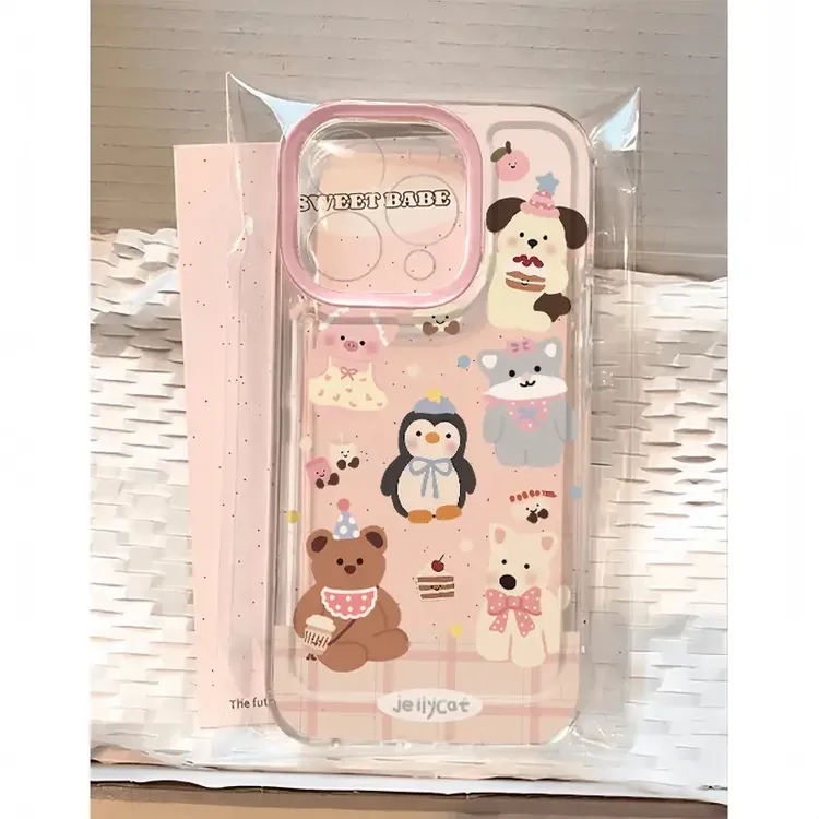 ins粉嘟嘟小动物适用iPhone16手机壳苹果15/13透明14软12防摔11女