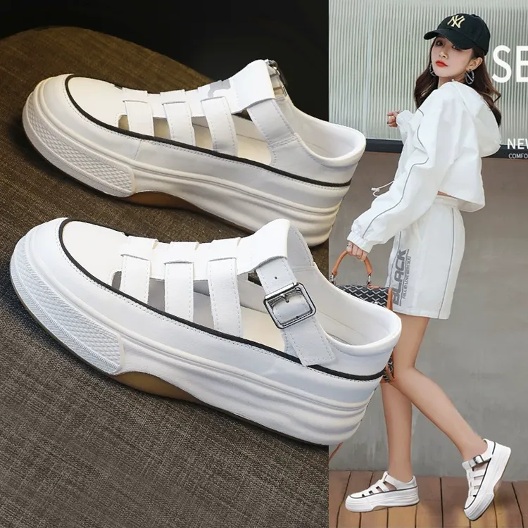 万达撤柜真皮包头凉鞋女2025新款女款夏季厚底罗马韩系时装仙女风