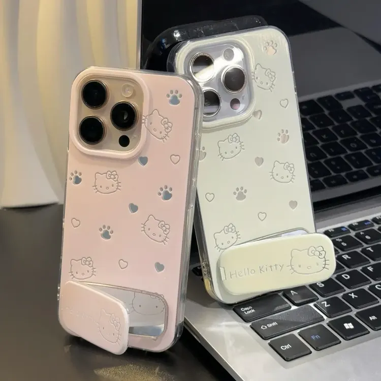 适用可爱kitty小爪子镜面支架苹果16/15手机壳vivo华为oppo小米15
