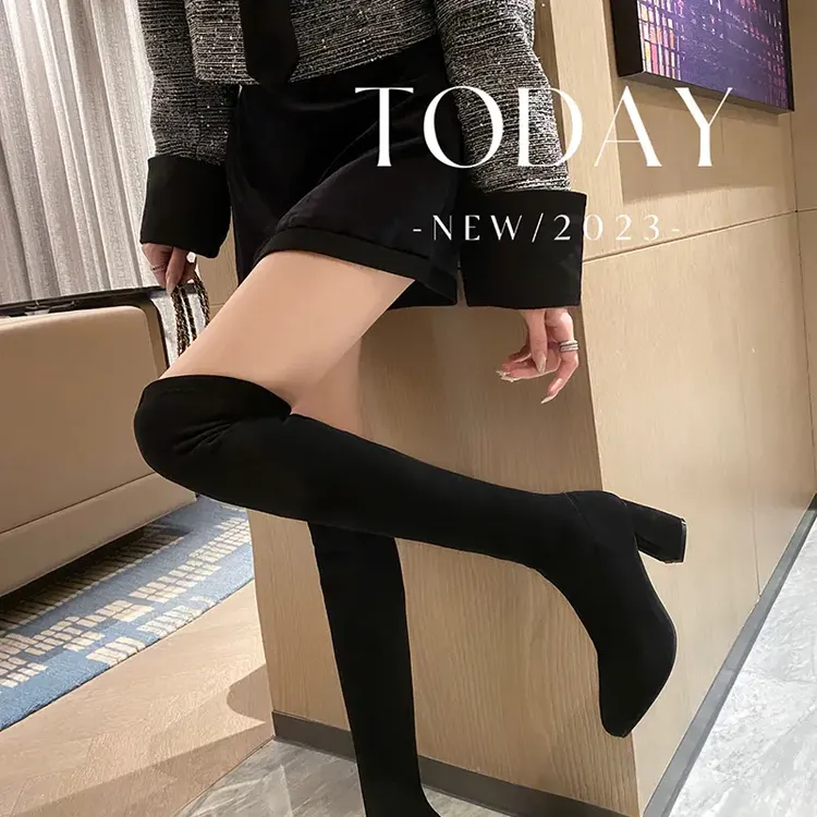 【尖】显瘦显高过膝长靴女2025秋冬高跟长靴粗跟不掉筒弹力瘦瘦靴