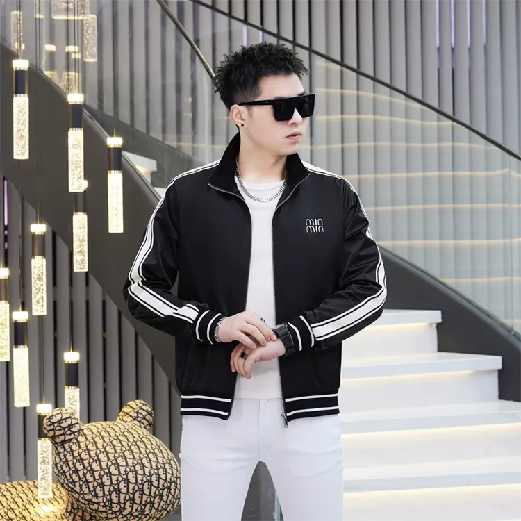 欧洲站潮牌立领休闲男士外套秋冬新款潮流时尚修身刺绣百搭夹克男