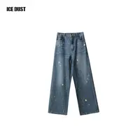 ICEDUST 春夏系列新款手工金属坠饰微做旧宽松直筒牛仔裤女士