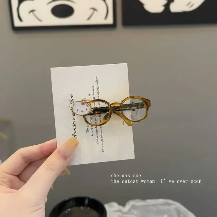 豹纹kt萌猫女童发卡发饰可爱眼镜发夹盘发器女新款碎发刘海夹子
