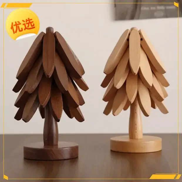 一棵树隔热垫黑胡桃实木防烫耐热垫家用圆形木制菜垫碗垫摆件W075