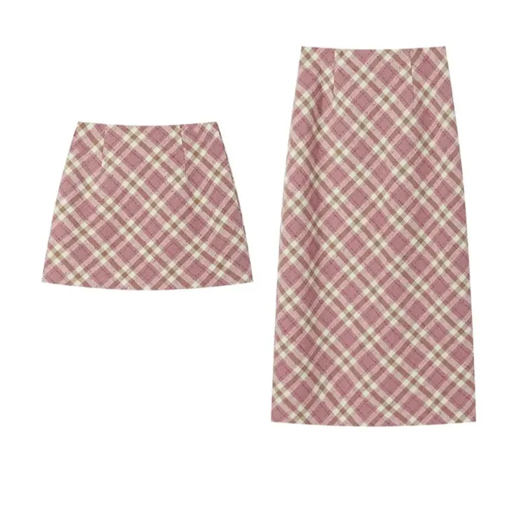 毛呢半身裙女秋冬2025新款高腰显瘦设计感修身中长款格子包臀裙