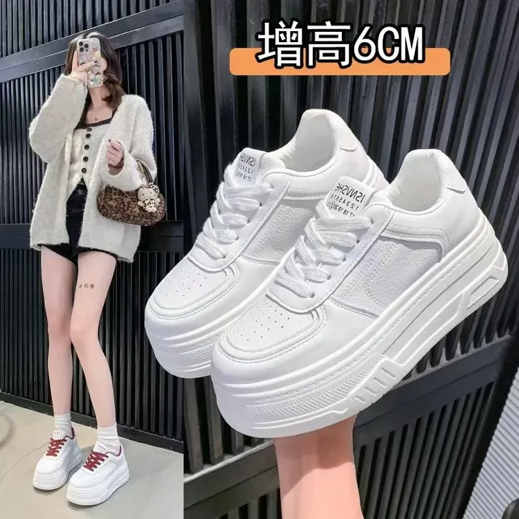 6cm小个子厚底增高小白鞋女2025春季新款百搭爆裂纹运动休闲板鞋
