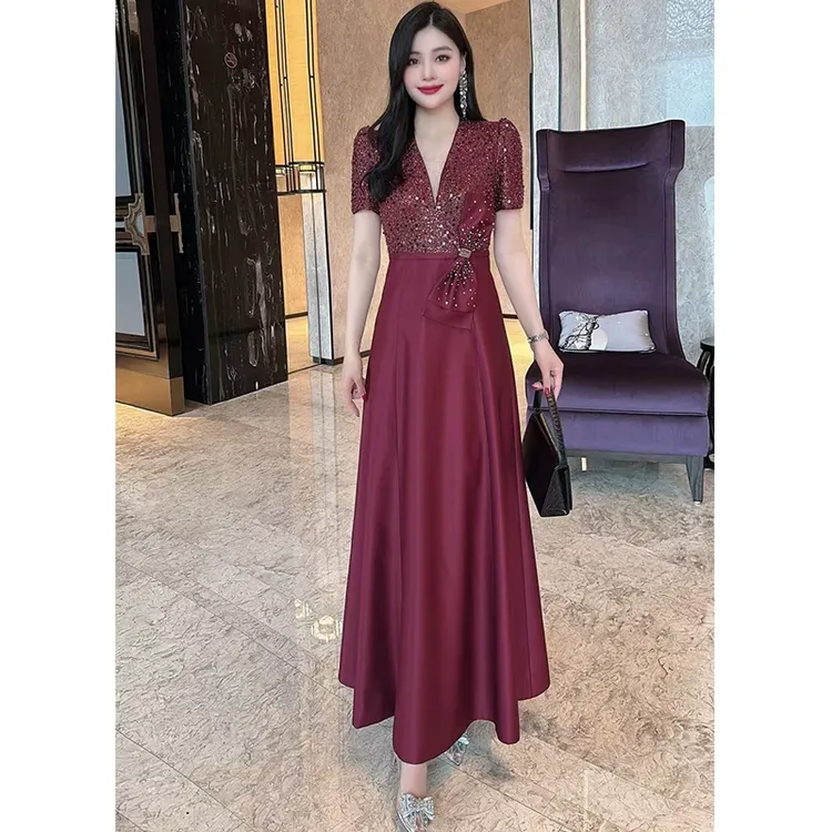 行走的珠2025春夏优雅国片订钻蝴蝶结重工高级女装礼服长裙连衣裙