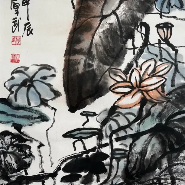 国画三尺荷花图尺寸100 - 50厘米艺术佳作