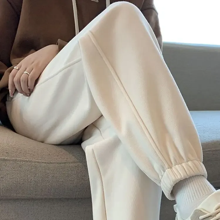 春秋冬大码300斤胖MM卫裤女高腰韩版宽松小个子休闲运动直筒裤潮