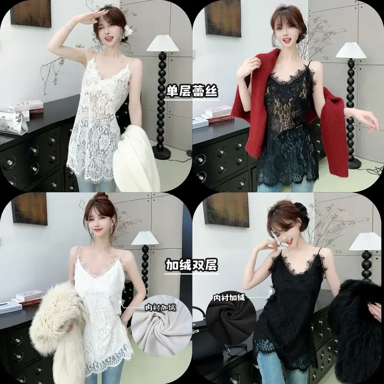 秋冬搭配镂空常规套头不褪色吊带连衣裙修身百气质搭蕾丝外搭