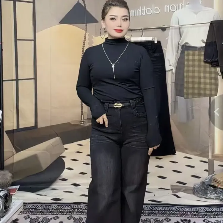 111 女生好看的冬季加绒高腰显瘦牛仔裤