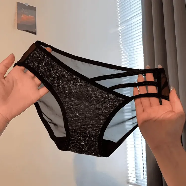 黑色纯欲镂空低腰绑带内裤女款2025新款网红爆款系带夏季薄款短裤