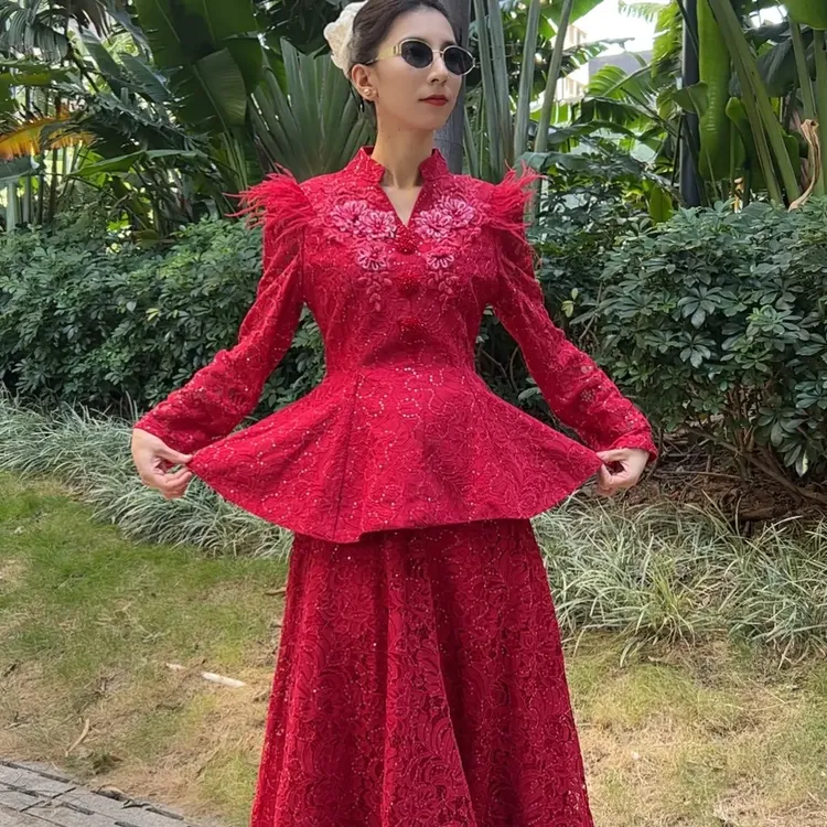 《小古丫专属》爆款名媛风显瘦蕾丝宫廷风气质两件套套装