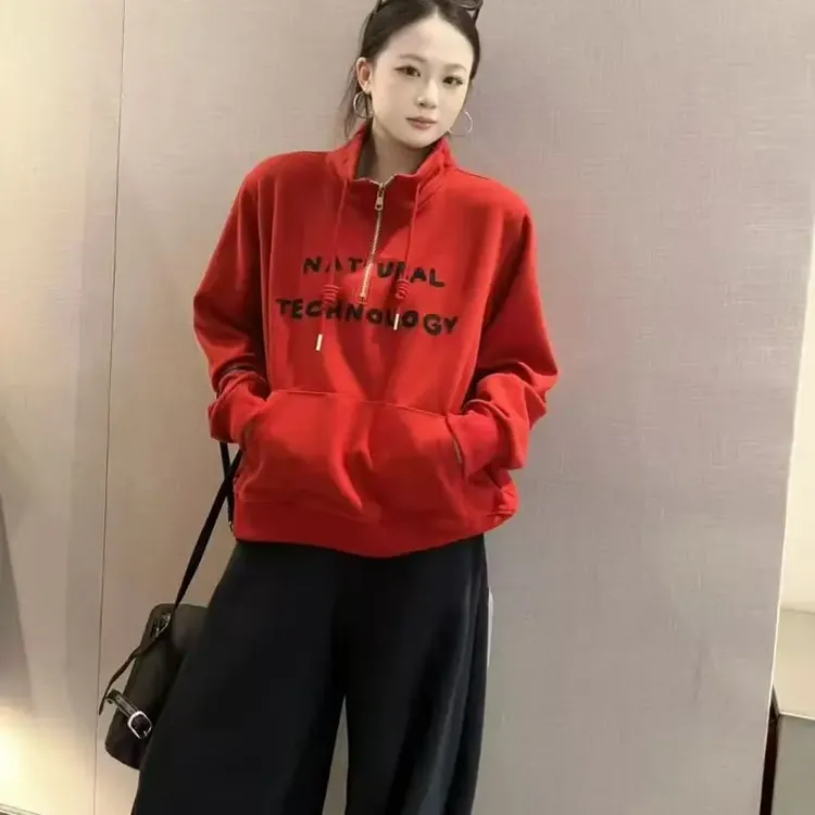 韩系女马甲立领半拉链字母印花宽松加厚加绒秋冬季时尚百搭短款