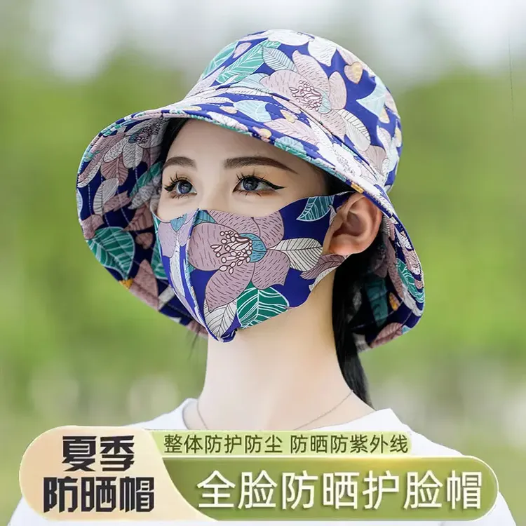 2025新款防晒口罩一体帽子遮阳帽女款防紫外线遮脸头部防护