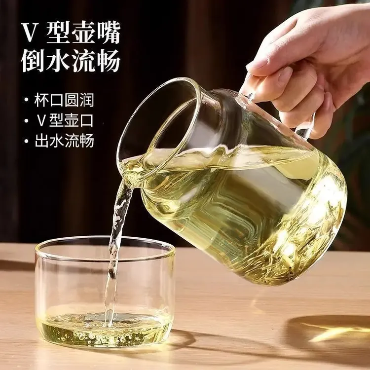 大容量简约玻璃水壶高硼硅冷水壶家用茶壶带把手凉水壶饮料壶杯盖