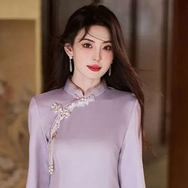 国风新中式常规款长款仙日常气质长袖旗袍修身