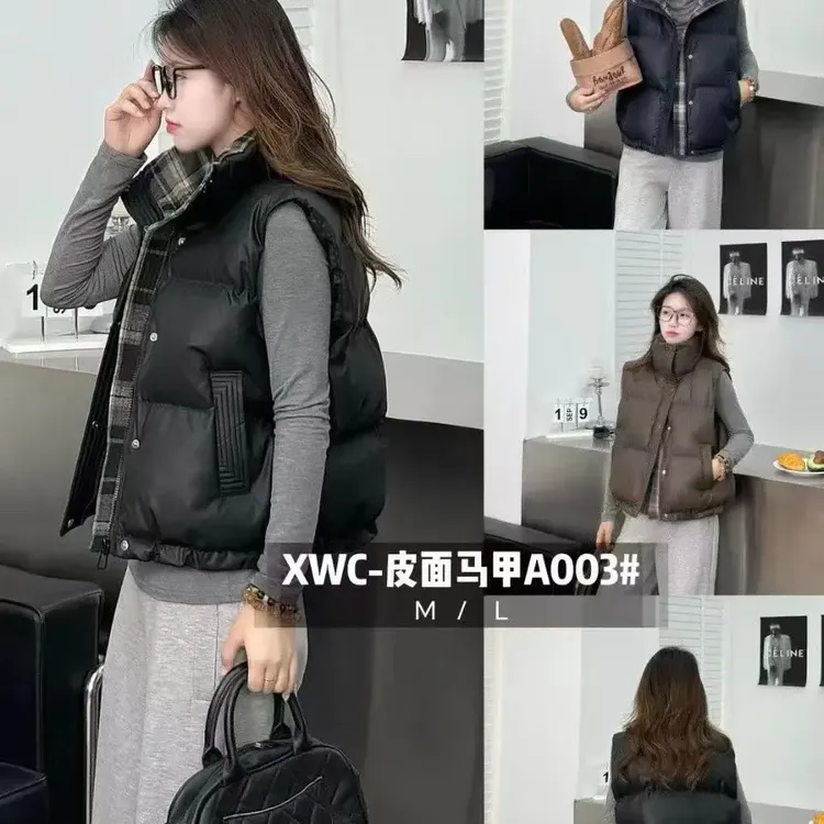 常规款格子秋冬嘻哈风宽松型马夹显瘦皮面韩版