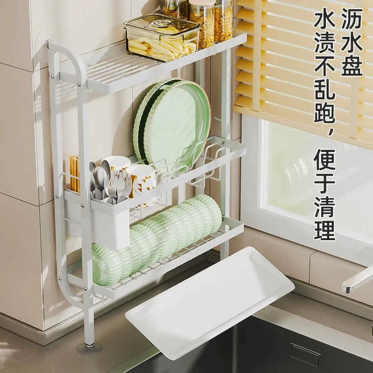 上墙厨房碗碟置物架家用三层台面筷子盘免打孔收纳架多功能沥水架