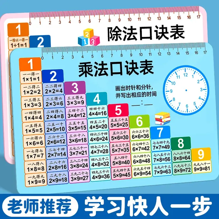 乘法口诀表卡片小学生二年级数学公式表九九乘除法口诀表背诵神器