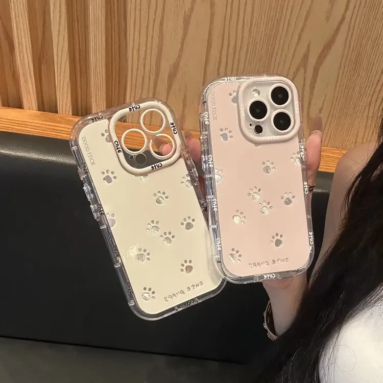 适用粉黄可爱爪爪苹果16泡芙羽纱手机壳iPhone15vivo华为小米oppo