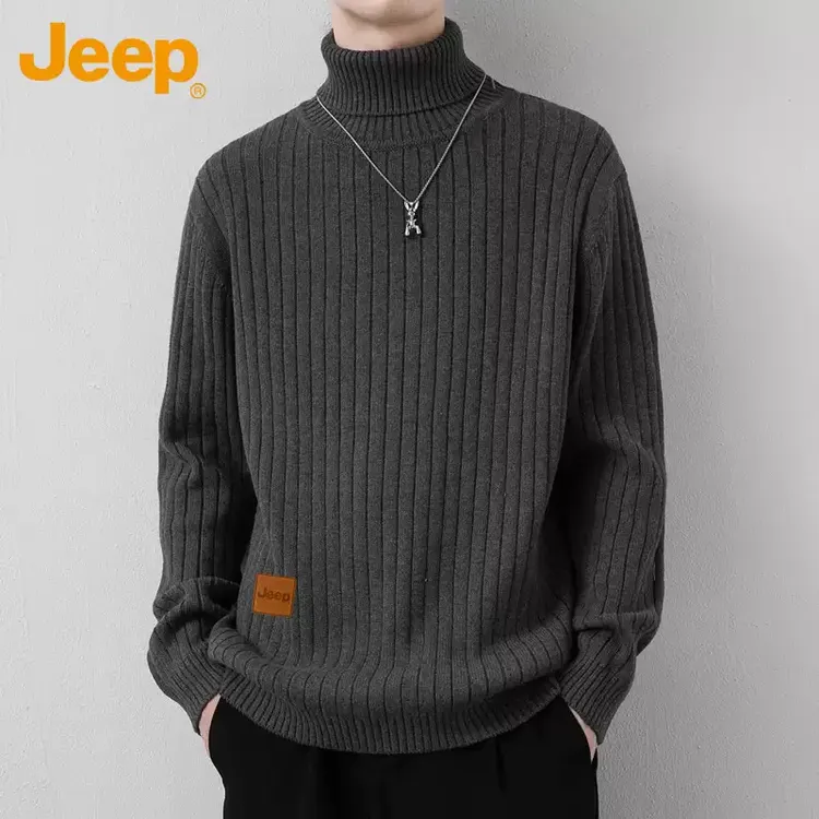 Jeep吉普高领毛衣男士春秋季加厚保暖针织衫新款慵懒风打底线衣男