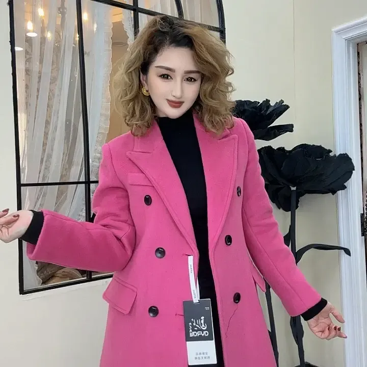 韩系气质收腰双面长款大衣秋冬高档显瘦外套女装
