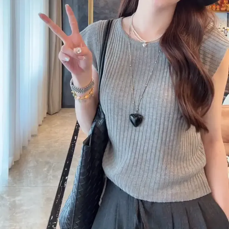2025韩系夏季混纺收腰坎肩针织百搭显瘦上衣