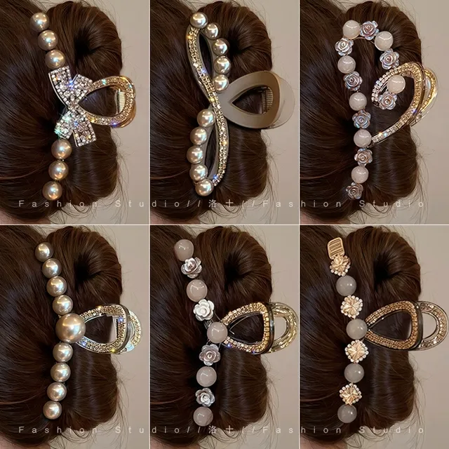 高级感大号珠珠抓夹2025新款轻奢气质发夹后脑勺盘发鲨鱼夹子头饰