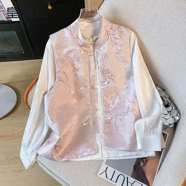 新中式立领马甲衬衫两件套女秋装2024秋冬季新款国风时尚上衣套装